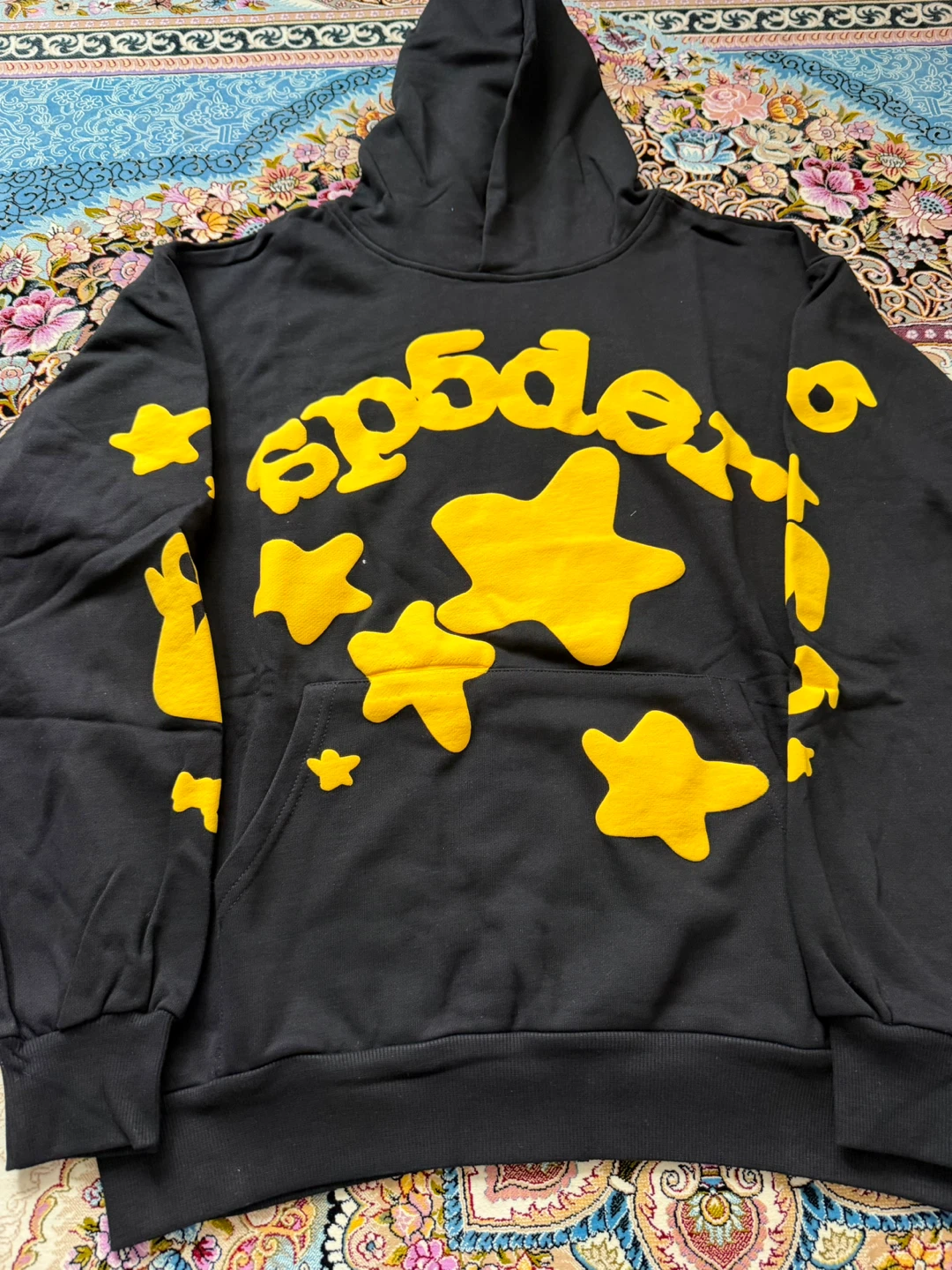 Sp5der Hoodie Black Yellow Stars Size M