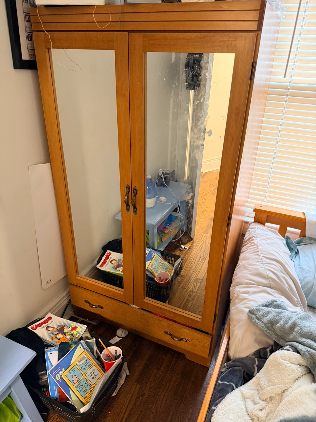 Wooden Wardrobe with Mirrored Doors