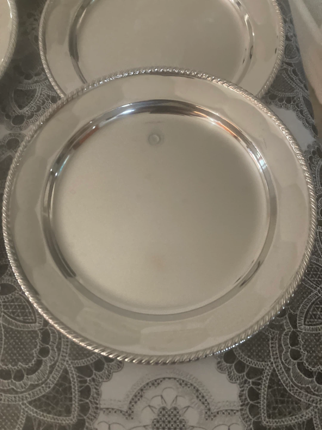 Set of 18 Stainless Steel Charger Plates with Rope Rim