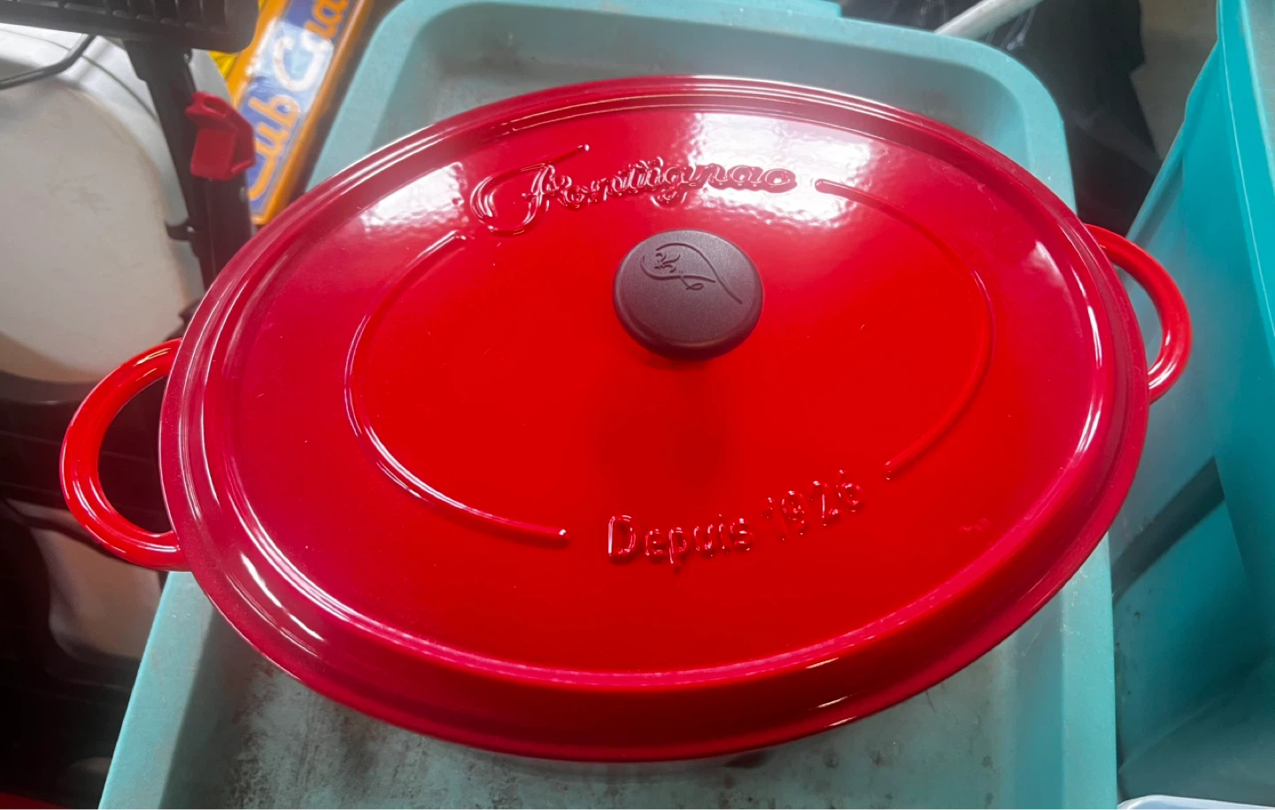 Fontignac Red Enameled Cast Iron Oval Dutch Oven 8QT