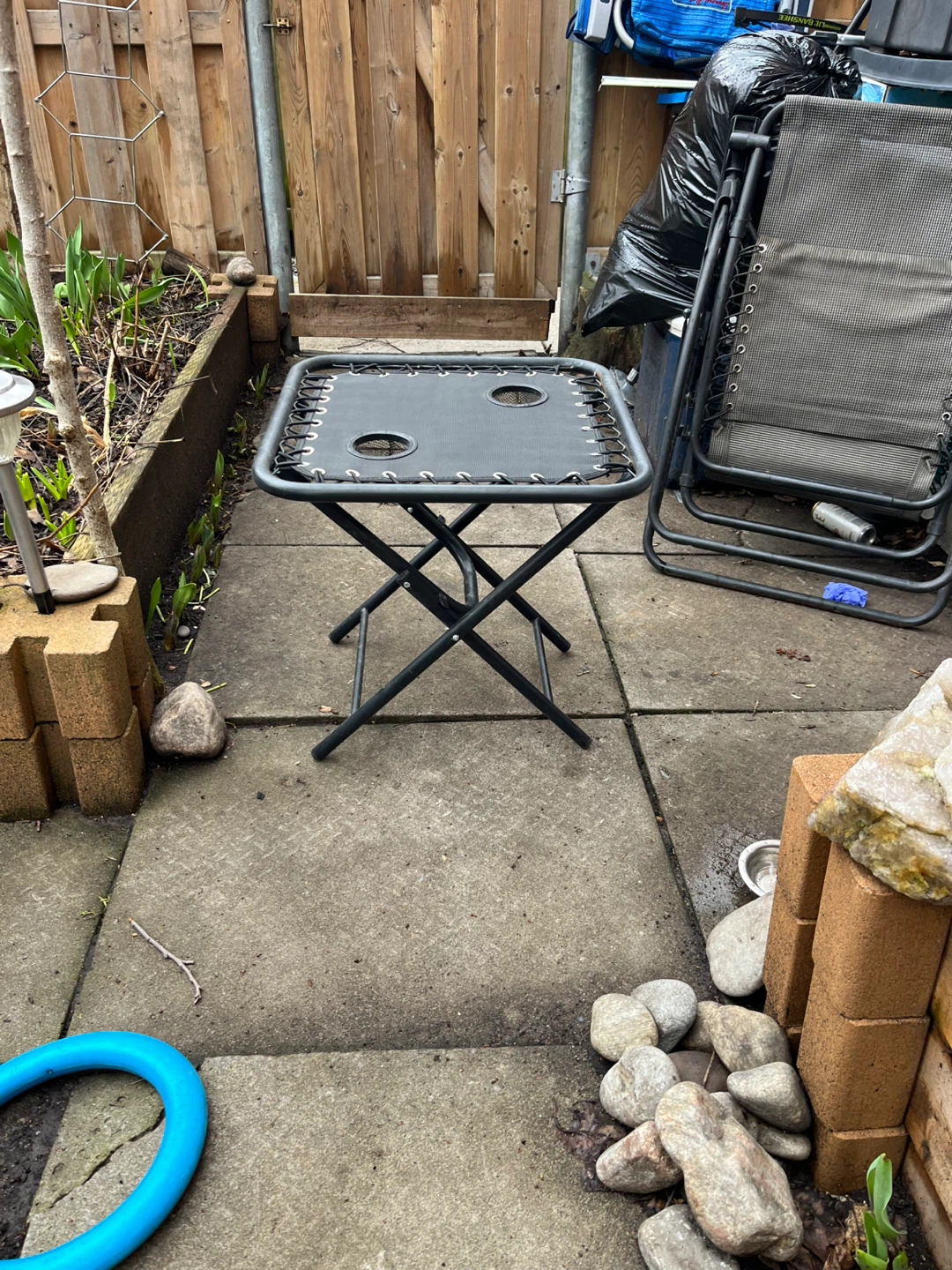 Black Folding Side Table with Cup Holders
