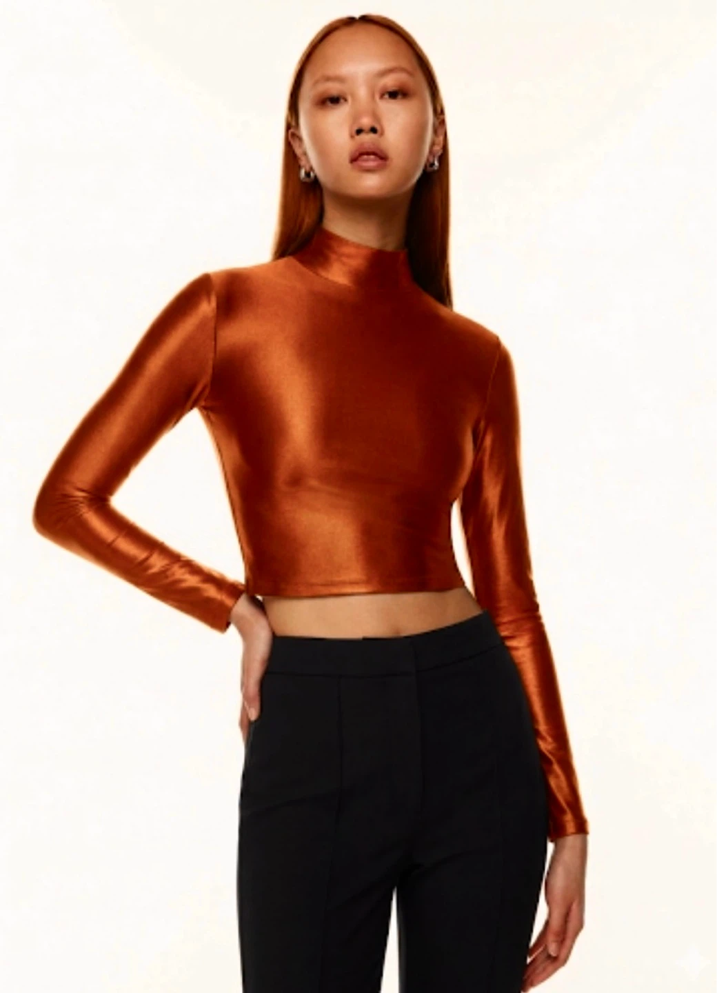BABATON satinette mockneck long sleeve copper orange size medium