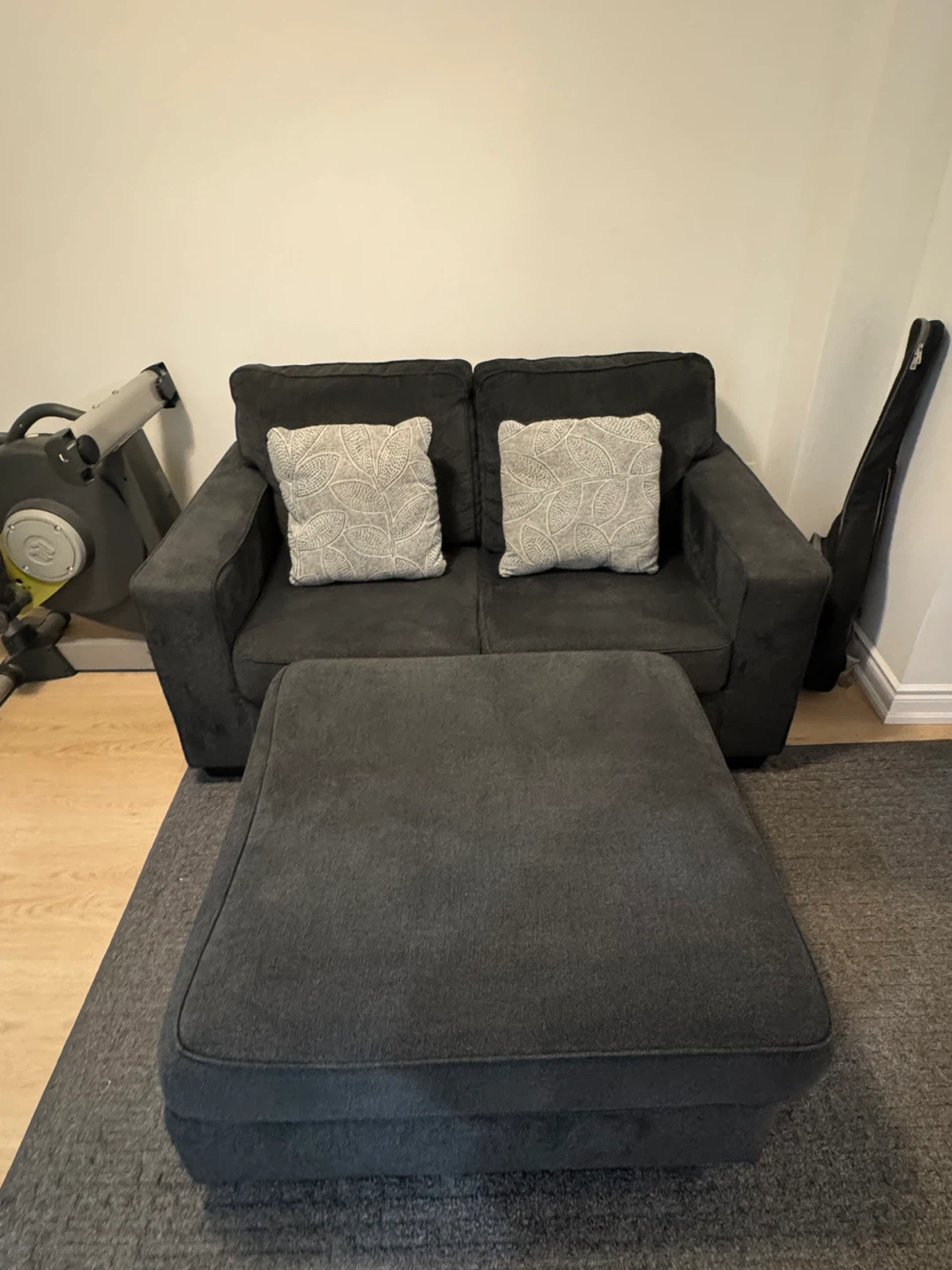 Dark Grey Fabric Loveseat and Ottoman Set 550 OBO