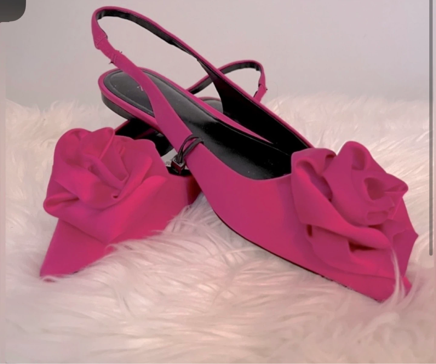 Zara Pink Satin Rose Slingback Flats BNWT - photo 3