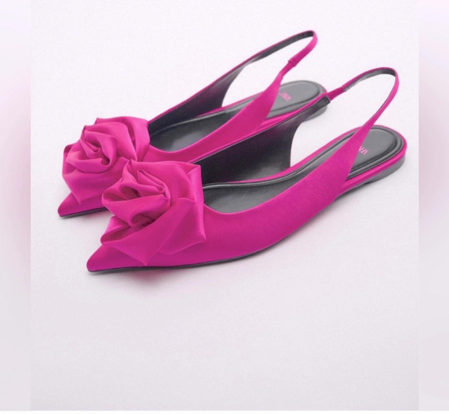 Zara Pink Satin Rose Slingback Flats BNWT