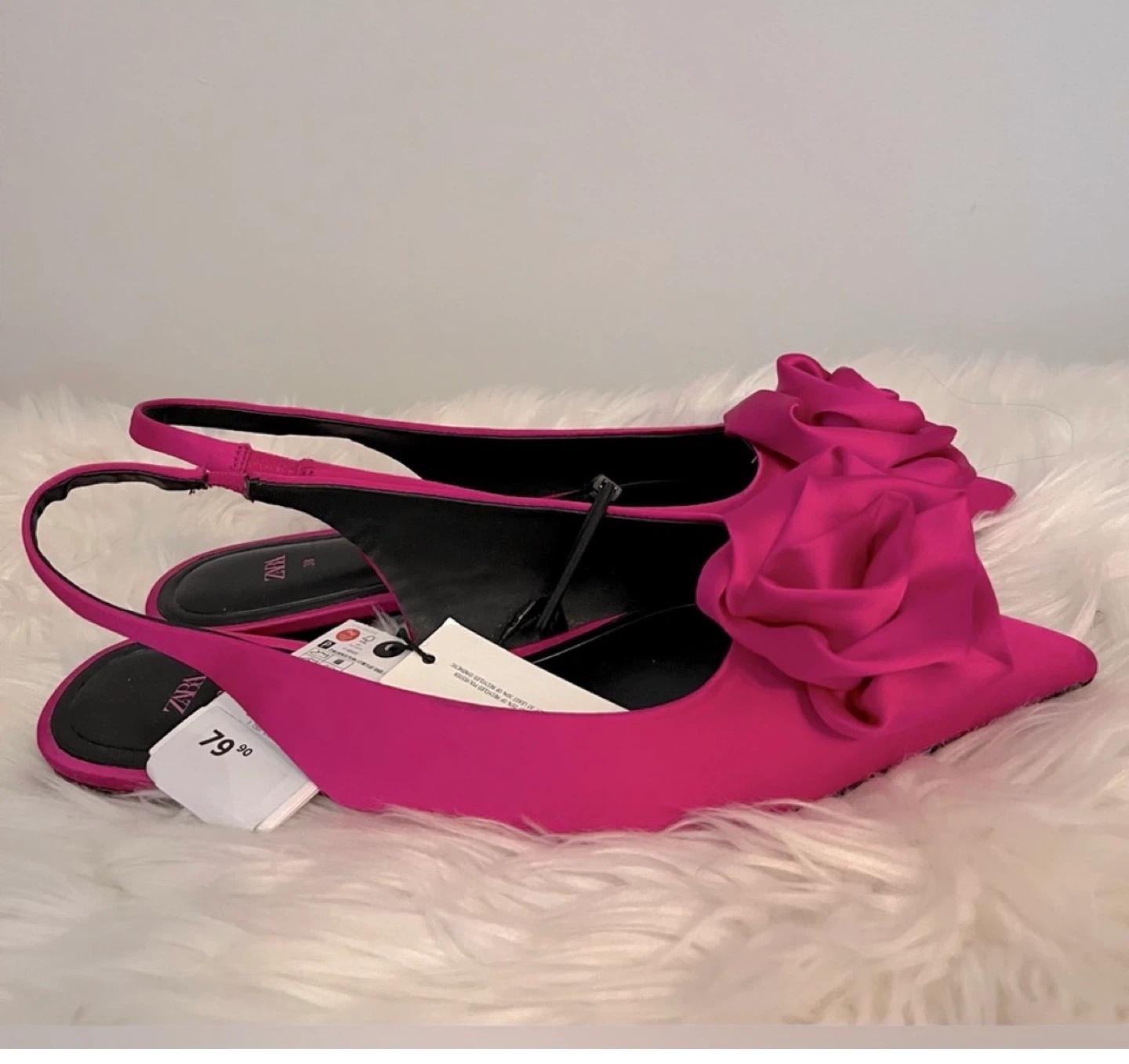 Zara Pink Satin Rose Slingback Flats BNWT - photo 4