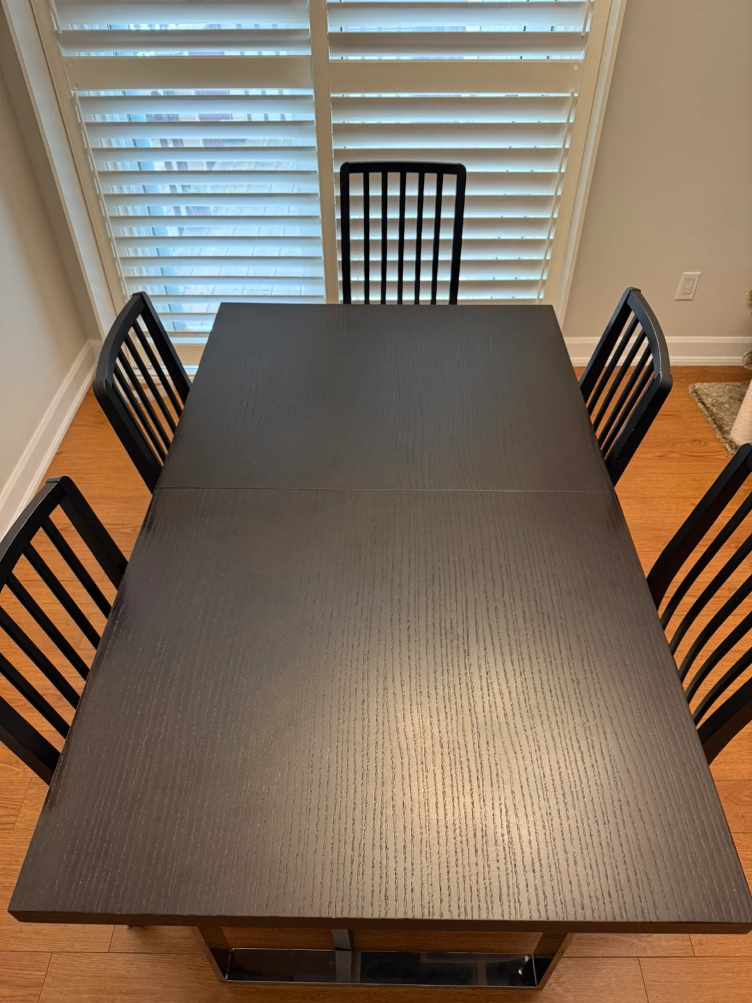 Black Dining Table with Metal Legs and 6 Chairs