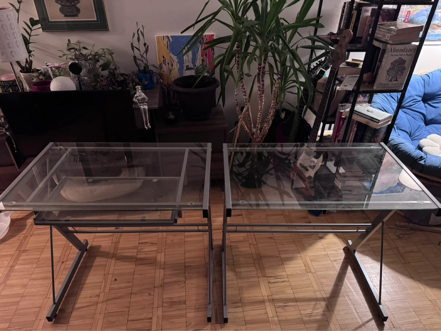 2 Glass top desks with metal frame