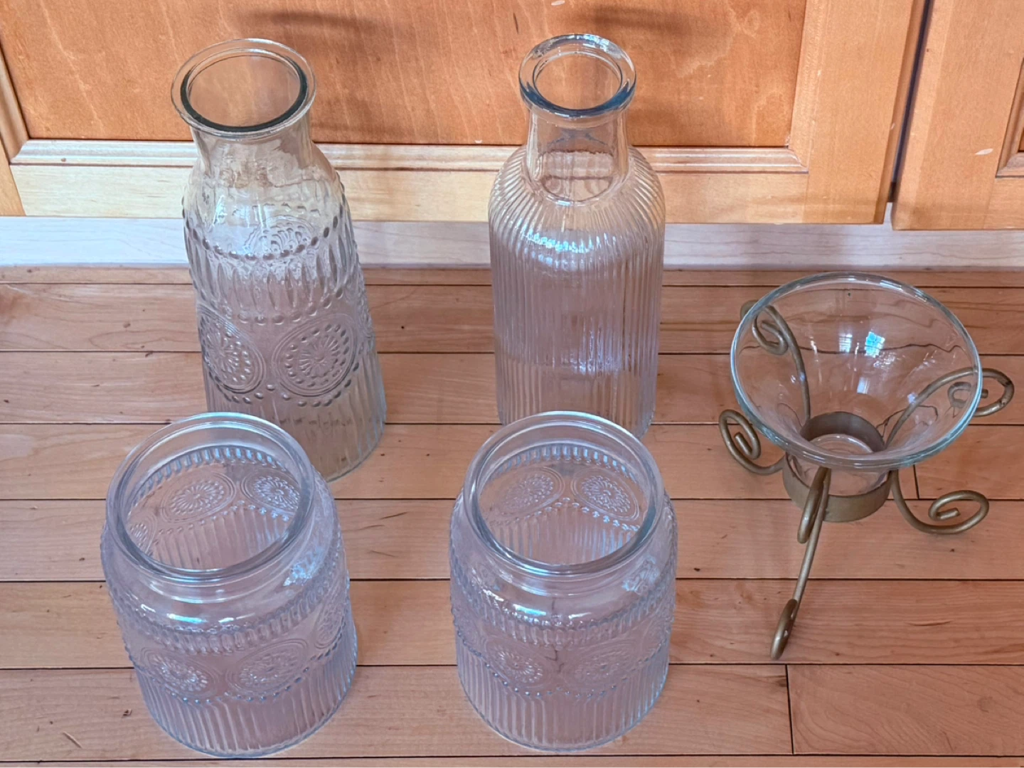 Set of 4 Clear Embossed Glass Vases and Candle Holder - photo 3
