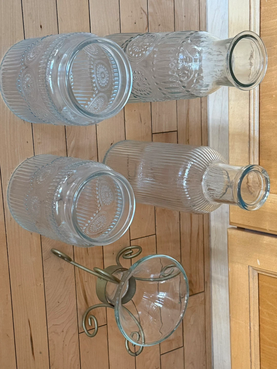 Set of 4 Clear Embossed Glass Vases and Candle Holder - photo 2