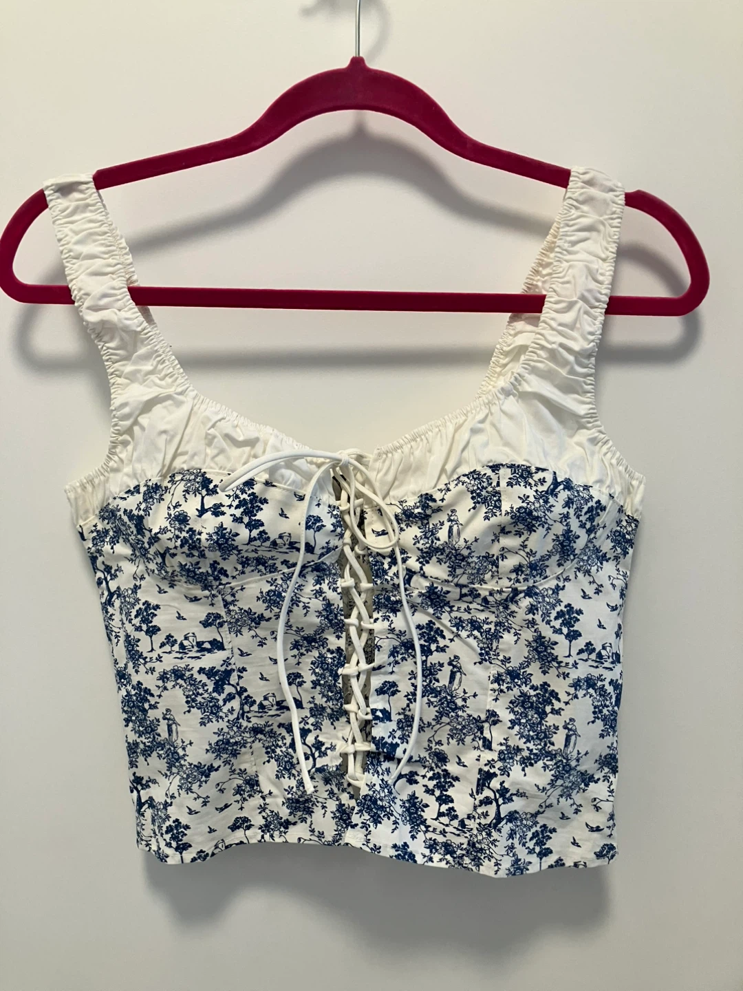 H&M Blue and White Floral Corset Top