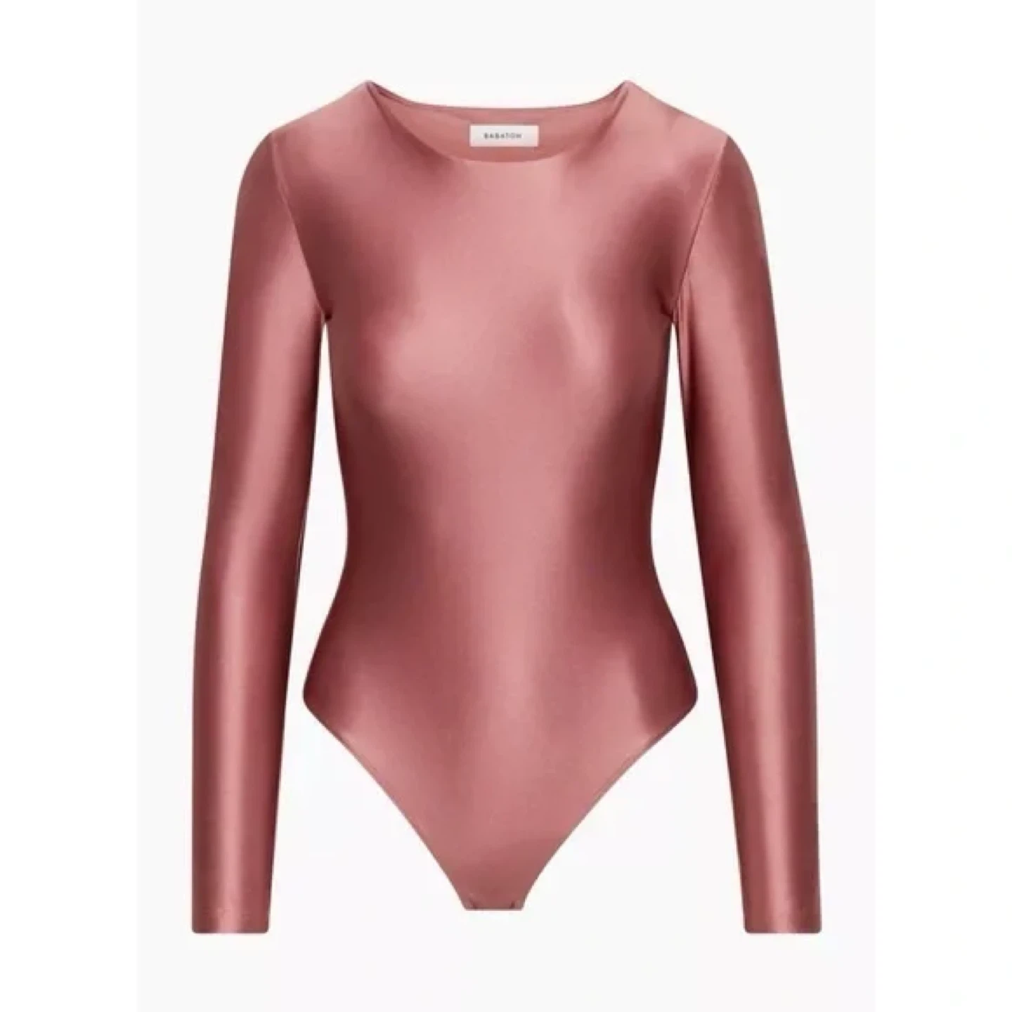 BABATON aritzia satinette long sleeve bodysuit taupe blush M