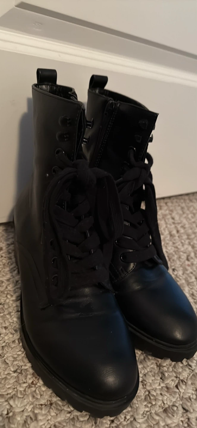 Black Lace-Up Combat Boots - photo 3