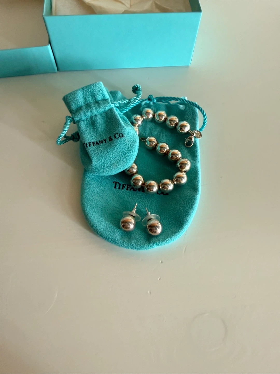 Tiffany & Co. Sterling Silver Bead Bracelet & Earrings Set