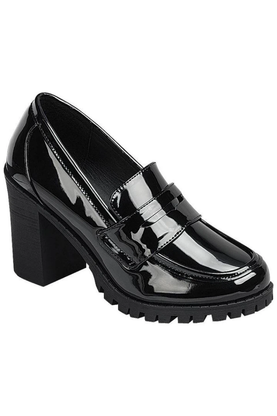 Black Patent Chunky Heel Loafers