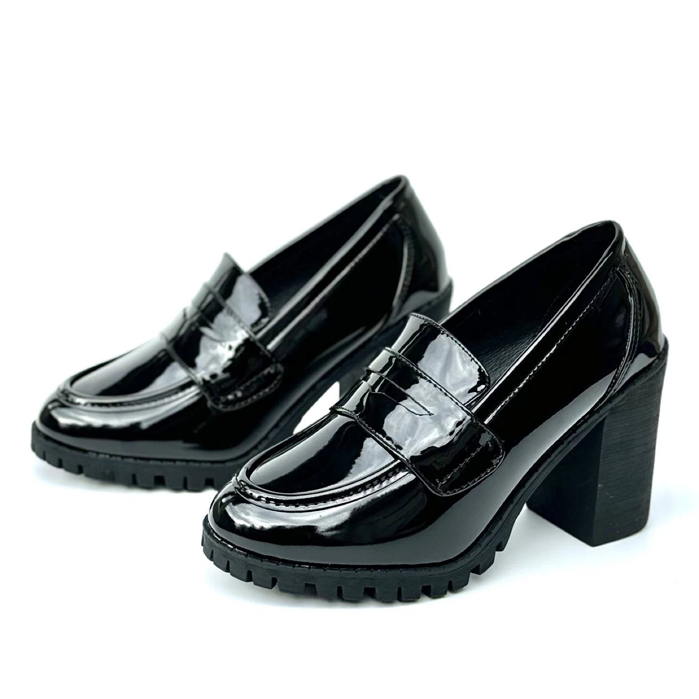 Black Patent Chunky Heel Loafers - photo 3