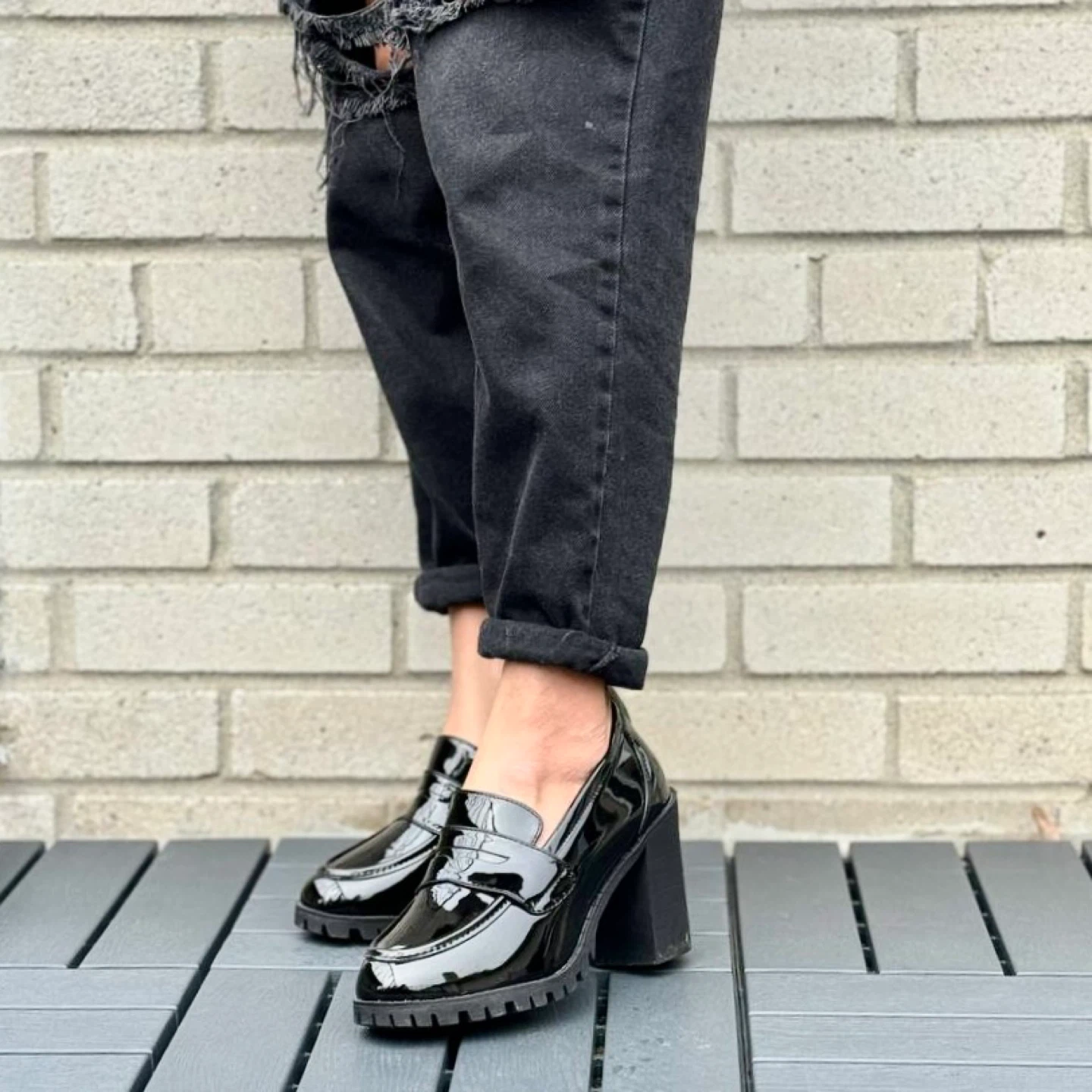 Black Patent Chunky Heel Loafers - photo 5