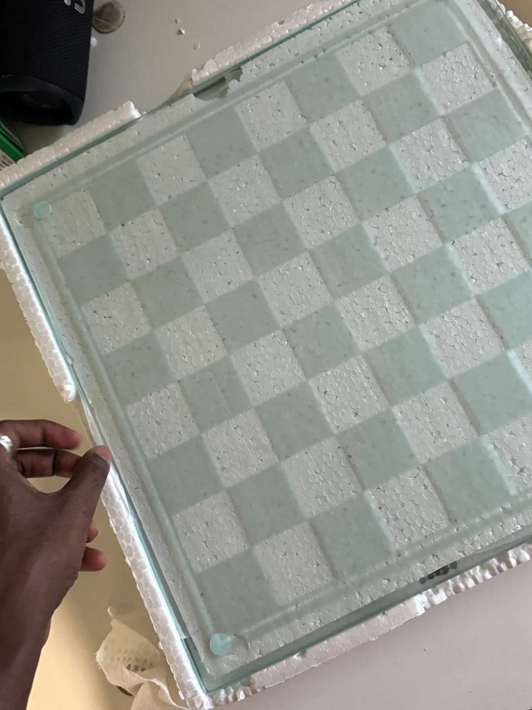 Like new vintage Glass Chess Set with Decorative Board - photo 5