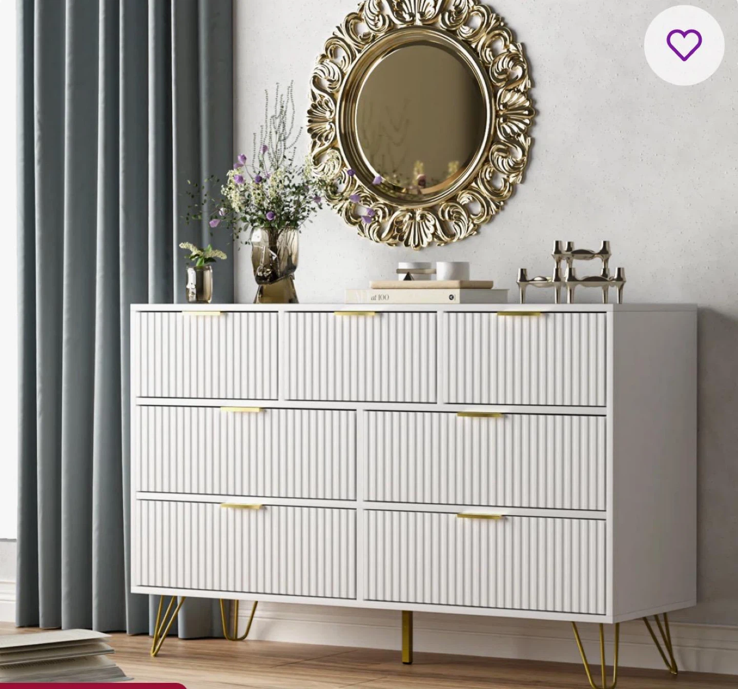 White 7-Drawer Dresser with Gold Legs