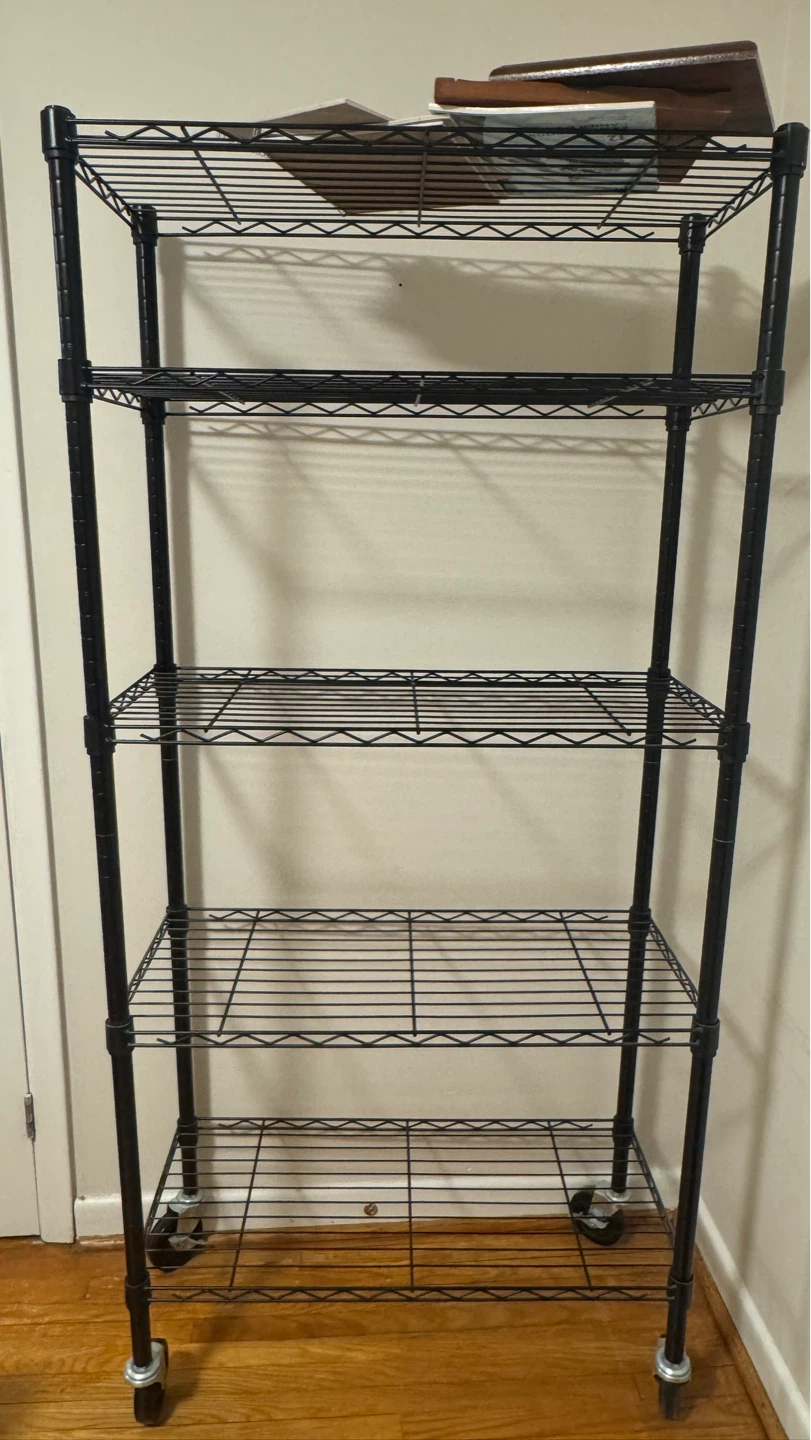 Black 5-Tier Wire Shelving Unit with Wheels