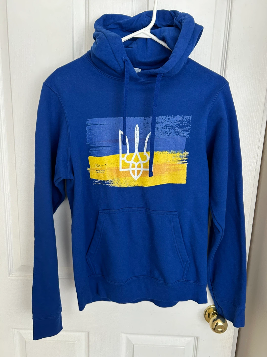 Blue Hoodie with Ukrainian Trident Symbol - Size S