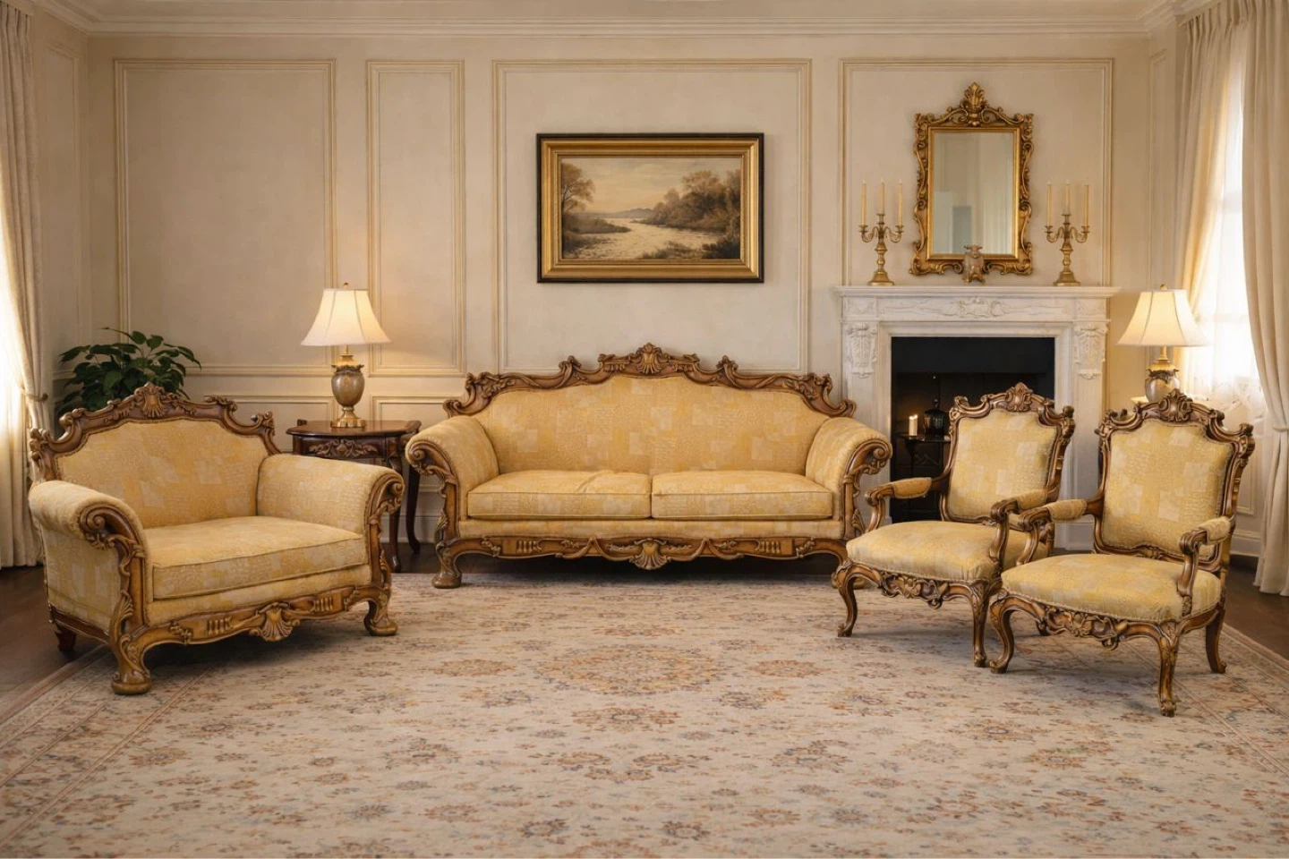 Vintage Ornate Sofa and Armchair Set