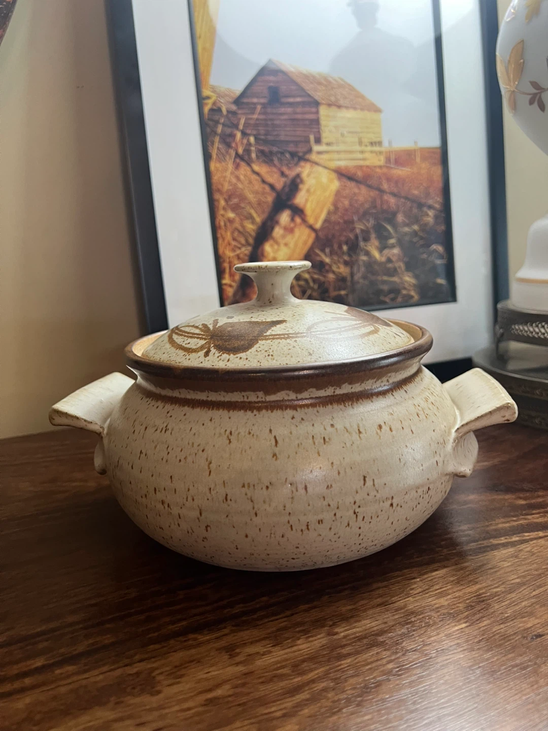 Speckled Pottery Lidded Dish