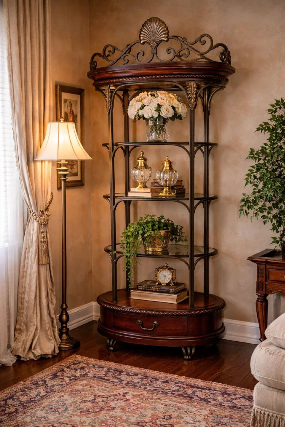Ornate Display Shelf with Drawer