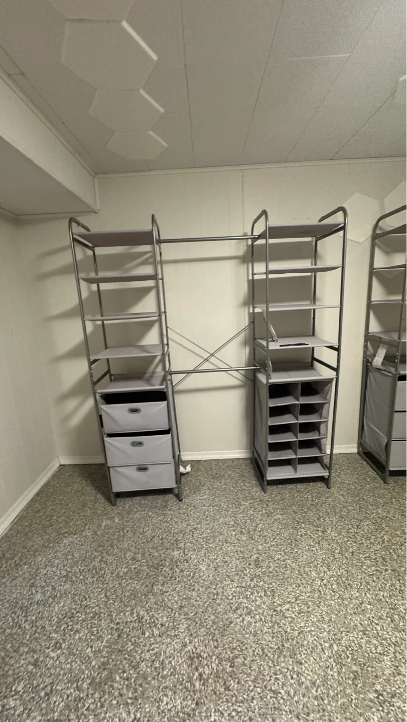 Grey Metal and Fabric Modular Closet Organizer System