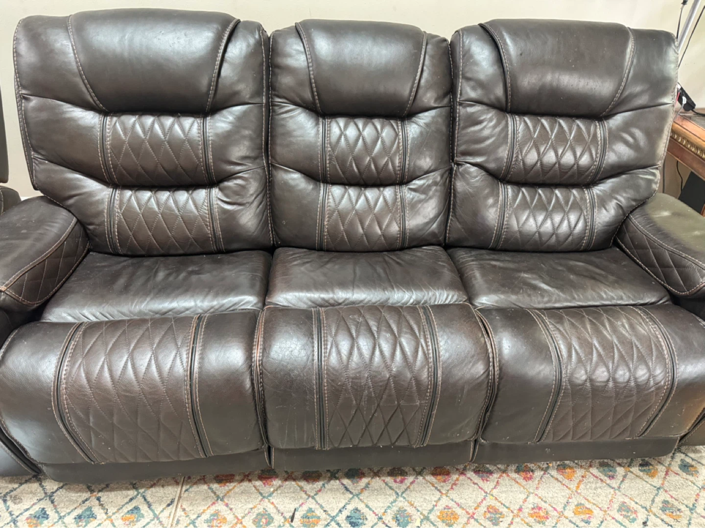 Brown Leather Reclining Sofa - photo 2