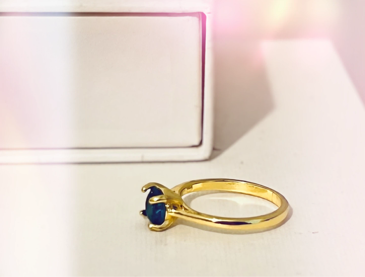 Gold-Tone Ring with Deep Blue Stone - photo 2