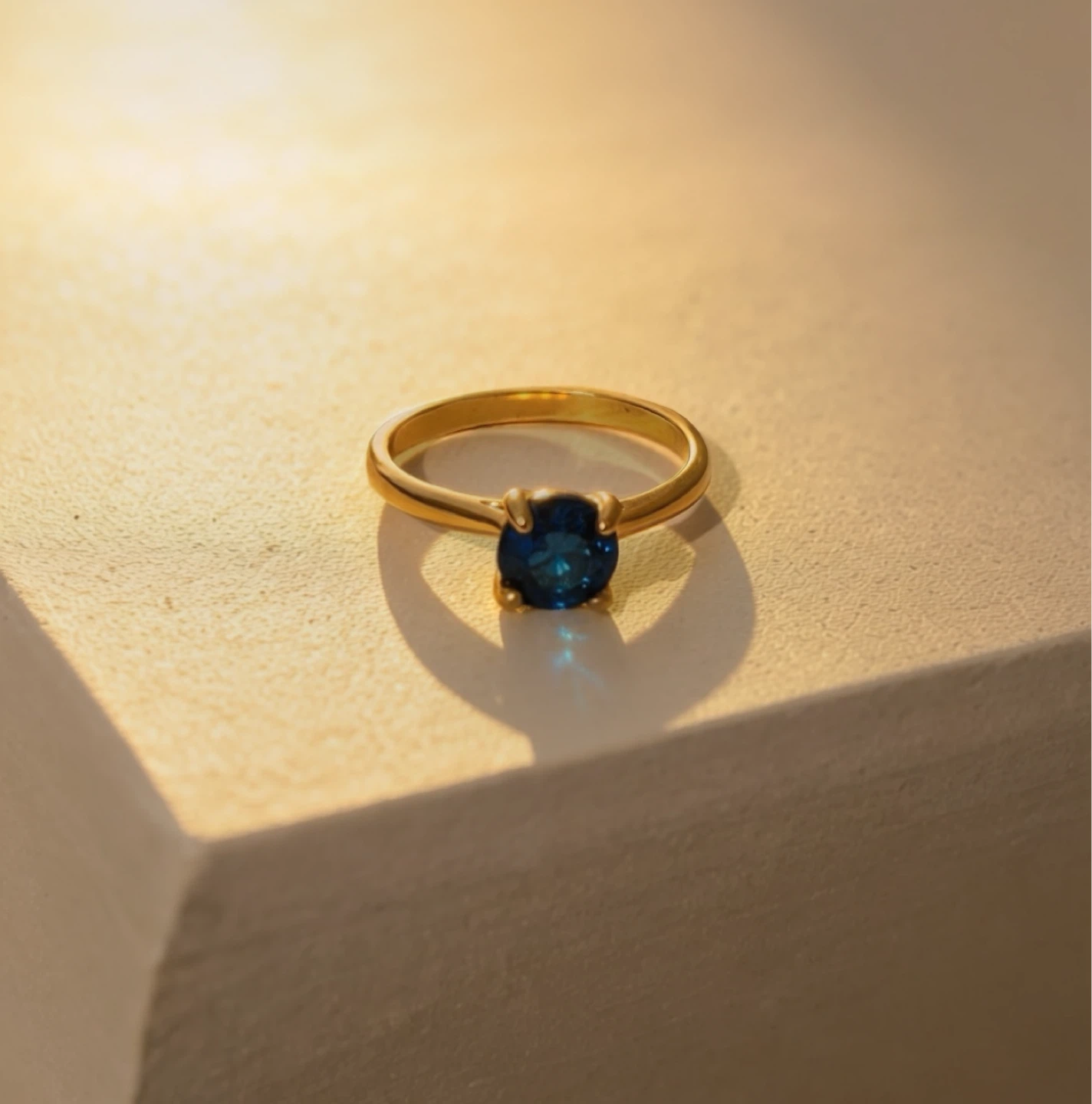 Gold-Tone Ring with Deep Blue Stone