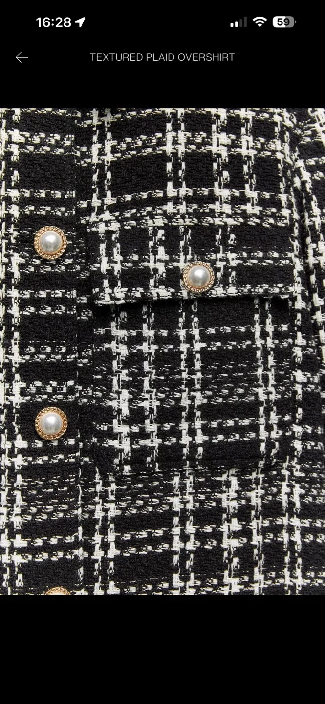 Zara Tweed Jacket Size S Black White Pearl Buttons - photo 3
