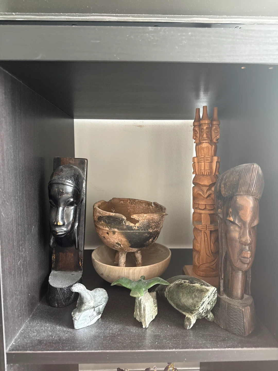 Assorted Decorative Carvings and Pottery