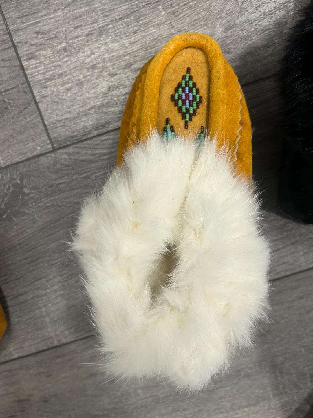 Handmade Moccasins with Beaded Detail and Fur Trim