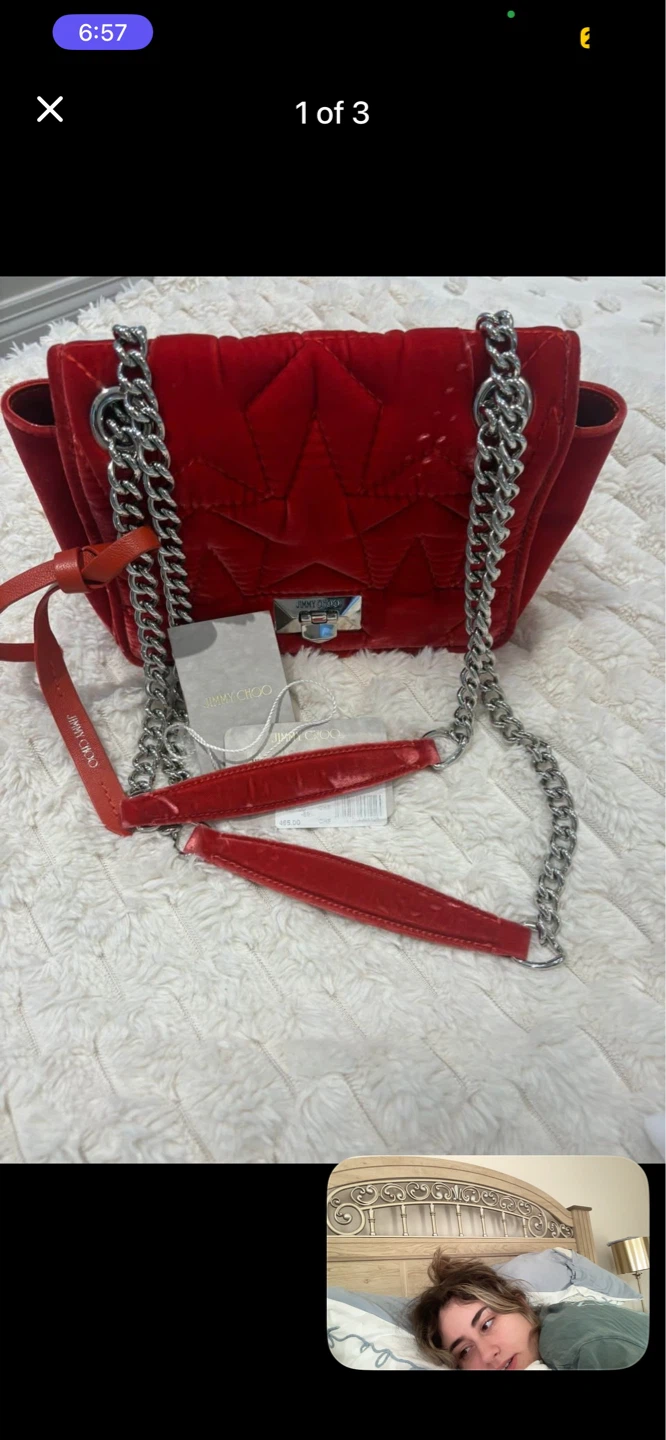 Jimmy Choo Red Velvet Shoulder Bag
