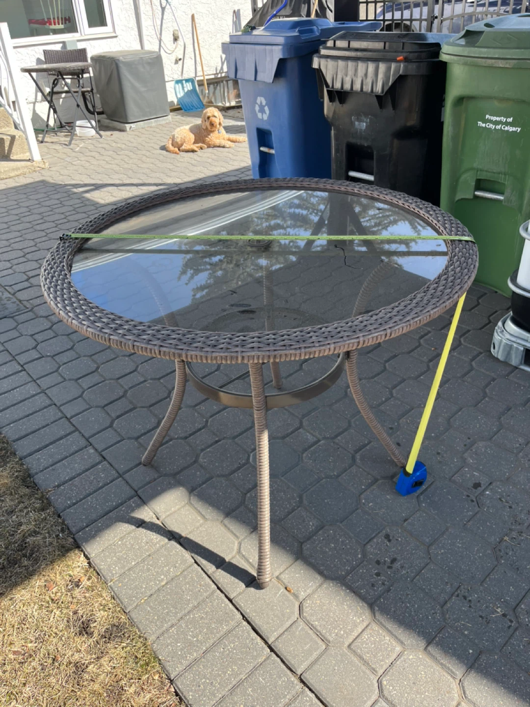 Round Wicker Patio Table with Glass Top - photo 3