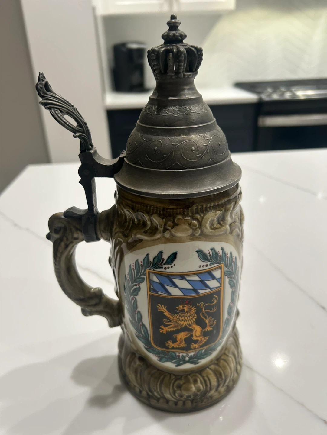 German Beer Stein with Bavarian Crest and King Ludwig II