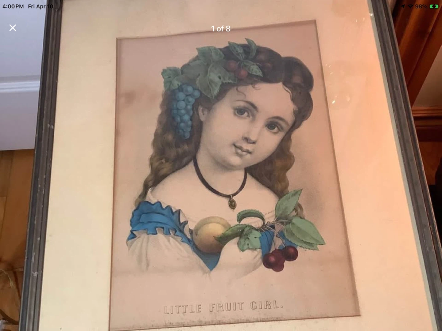 Vintage Currier & Ives Lithograph Print “Little Fruit Girl” 🐞