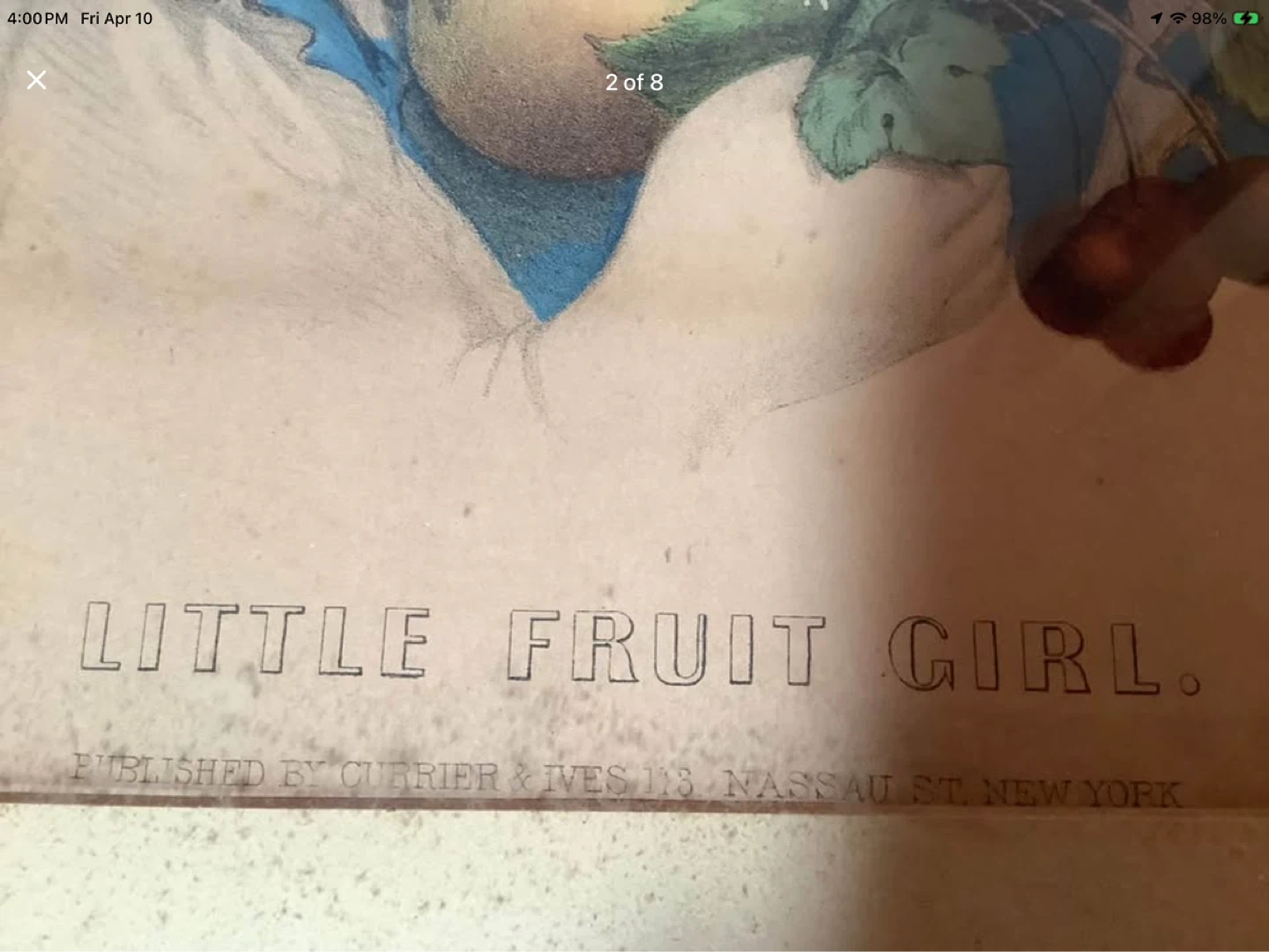 Vintage Currier & Ives Lithograph Print “Little Fruit Girl” 🐞 - photo 2