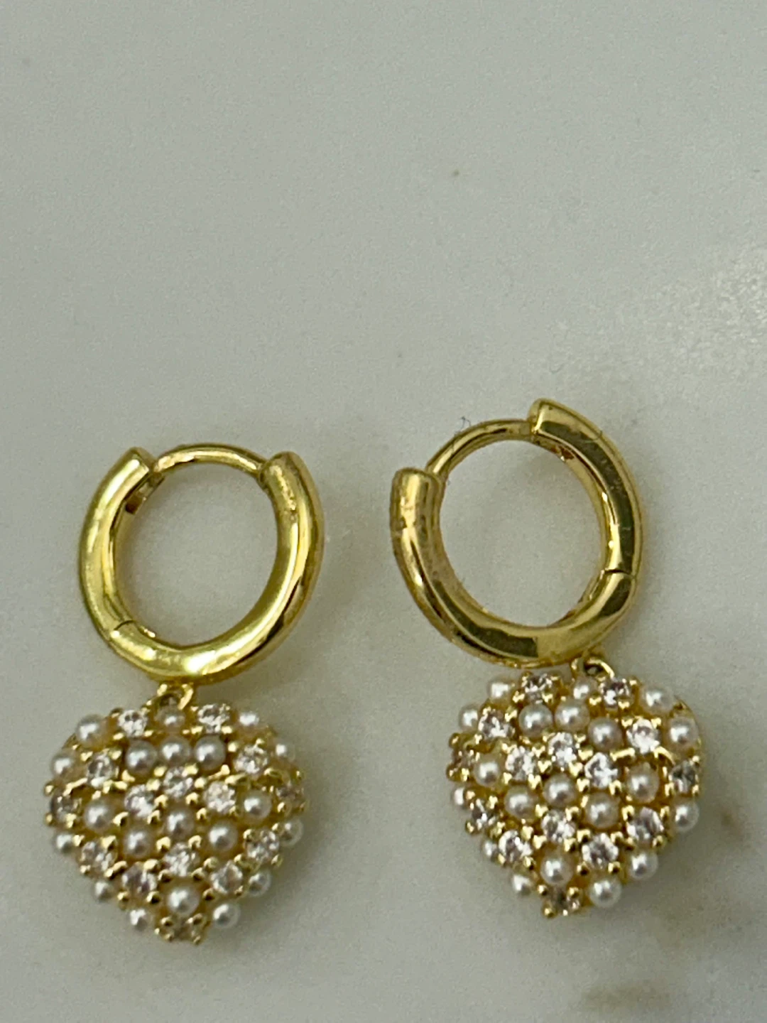 Gold Heart Earrings with Pearls and Crystals