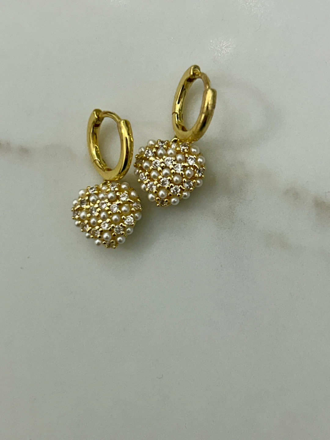 Gold Heart Earrings with Pearls and Crystals - photo 2