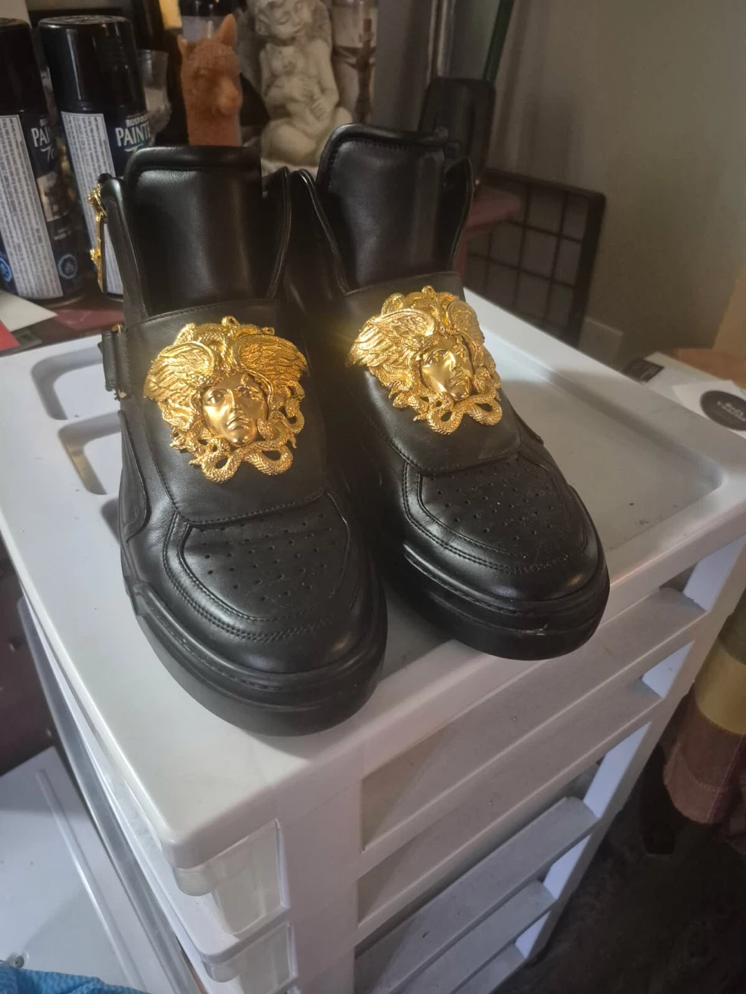 Black Leather High-Top Sneakers Gold Medusa Detail - Size 43 - photo 5