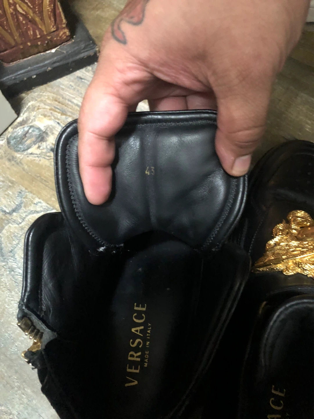 Black Leather High-Top Sneakers Gold Medusa Detail - Size 43 - photo 2