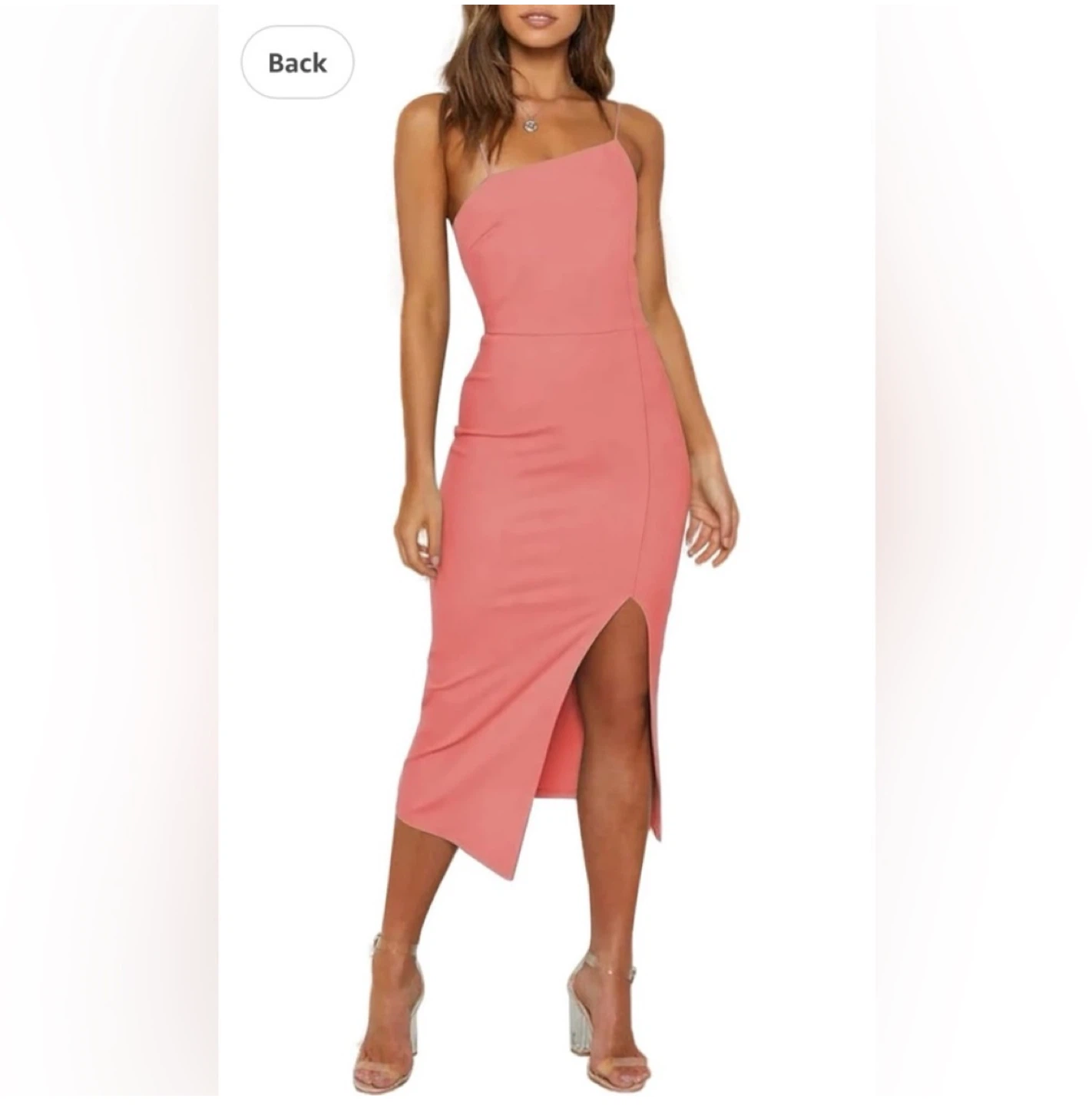 Pink Spaghetti Strap Midi Dress with Slit