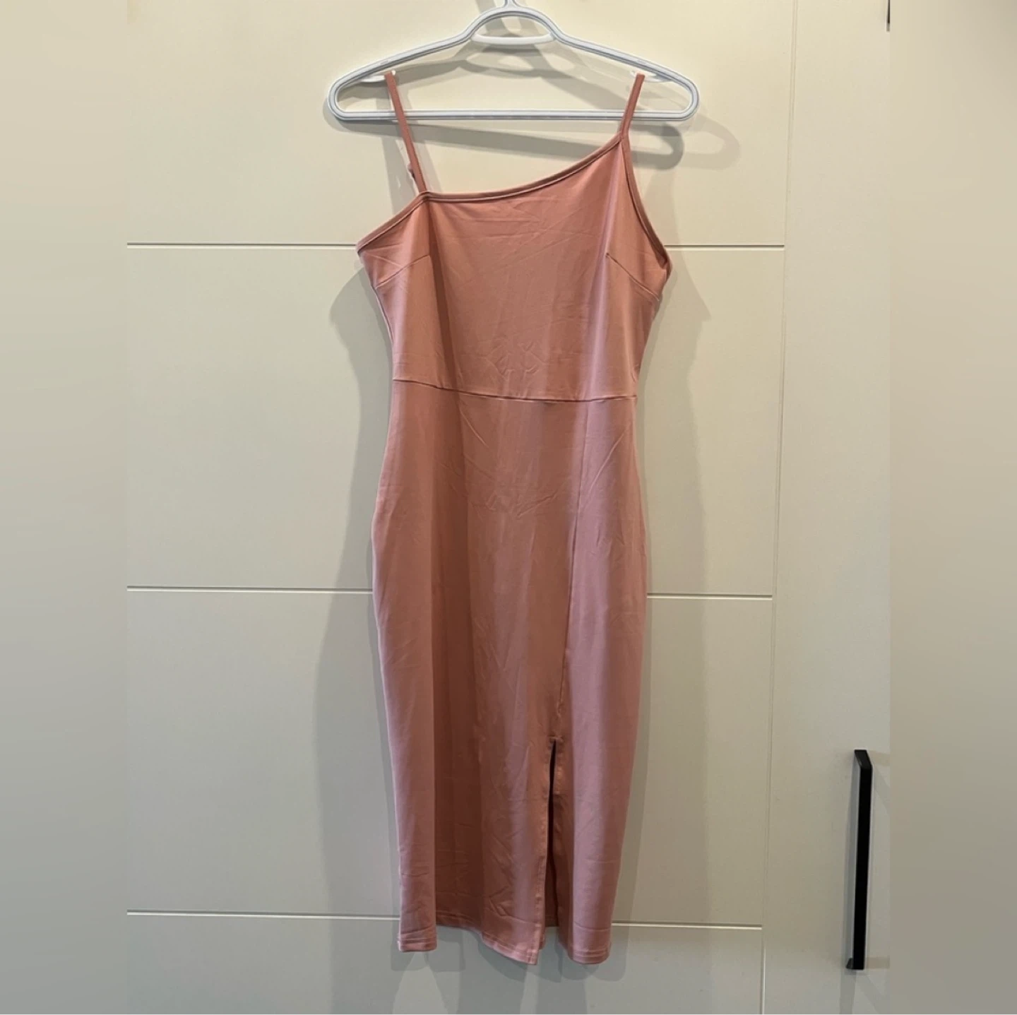 Pink Spaghetti Strap Midi Dress with Slit - photo 4