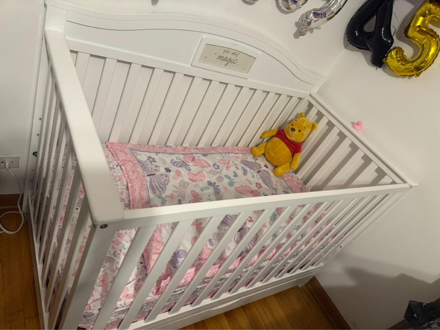 White Crib with Butterfly Bedding