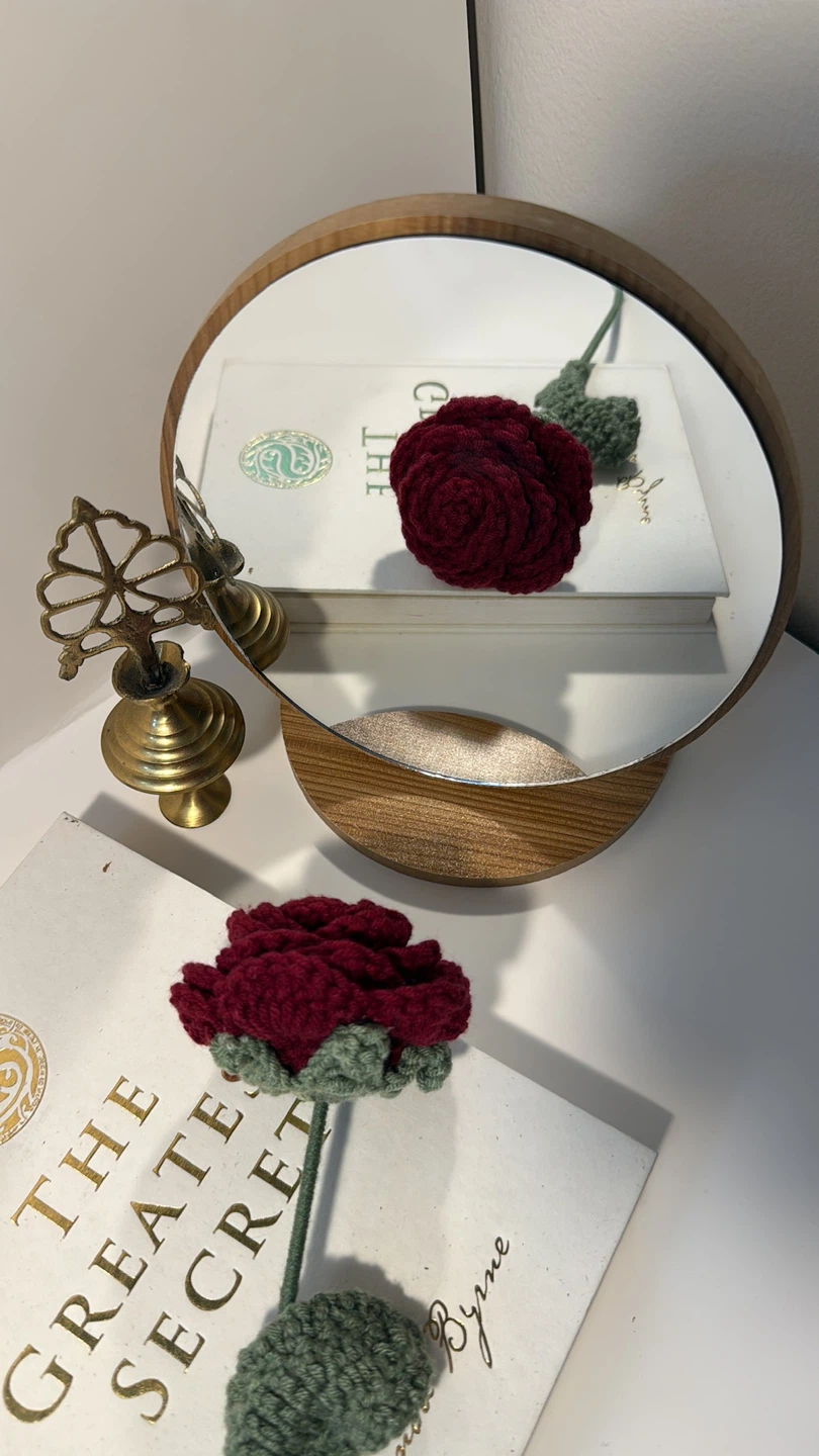 Handmade Crocheted Rose Bookmark - Red