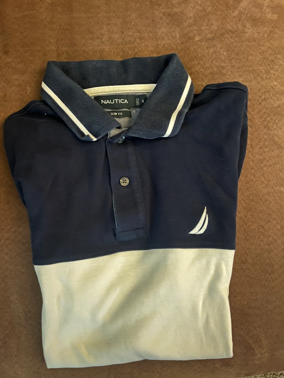 Nautica Men's Slim Fit Polo Shirt - Navy/Tan - Size S - photo 2