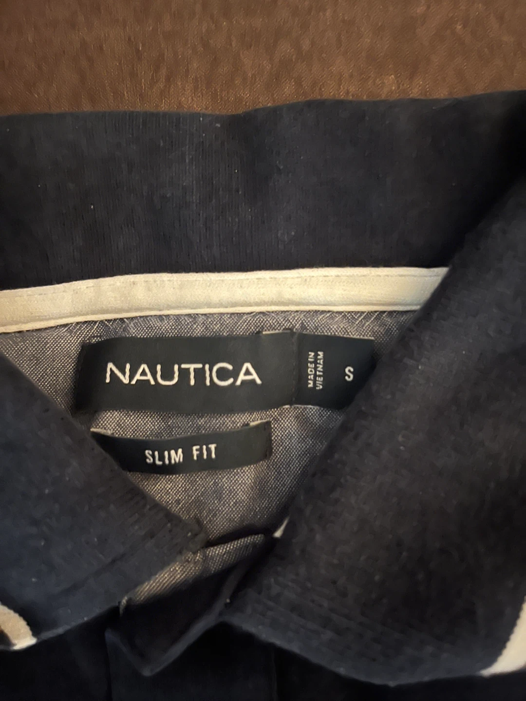 Nautica Men's Slim Fit Polo Shirt - Navy/Tan - Size S - photo 3